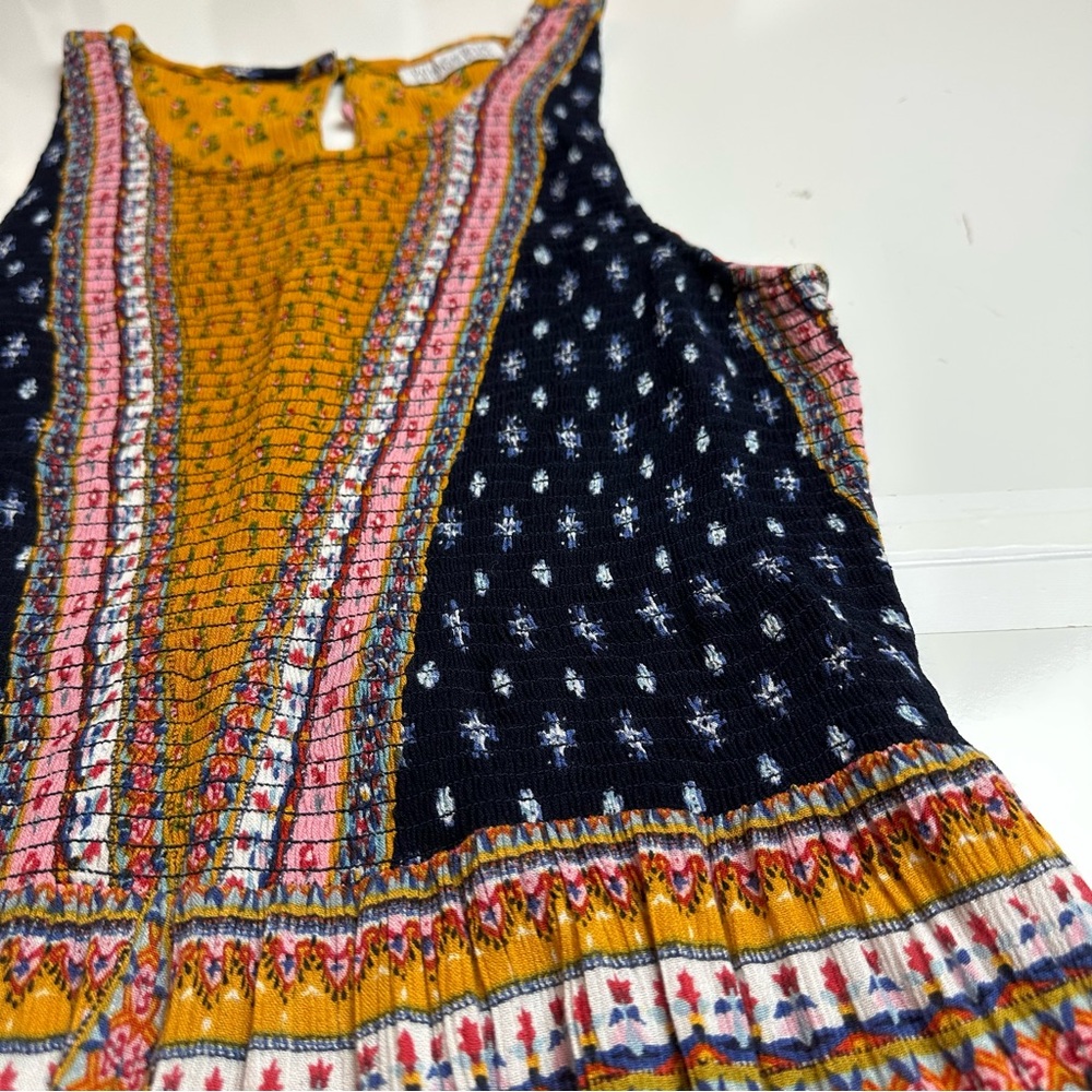 Patrons of Peace Patchwork Boho Mini Dress |Festival Prairie Cottagecore Rayon S - Picture 3 of 13